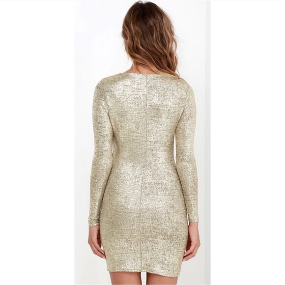 COPY - Lulus Luxe of My Life Metallic Gold Long Sleeve Bodycon Dress Medium - Picture 5 of 14